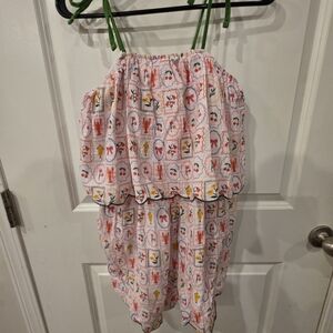 Matilda Jane Pink Patterned Jumpsuit with Green Straps